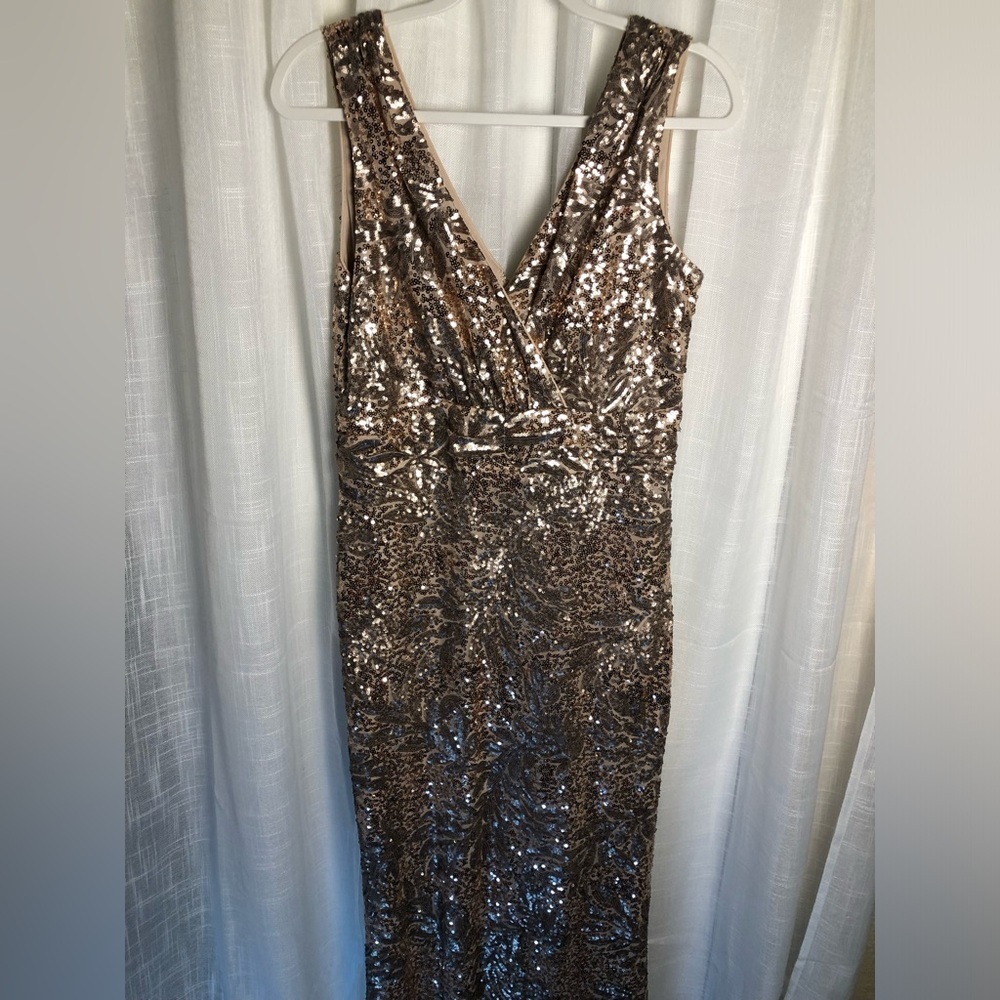 Badgley Mischka Beige and Gold Dress size 10 - Picture 8 of 16
